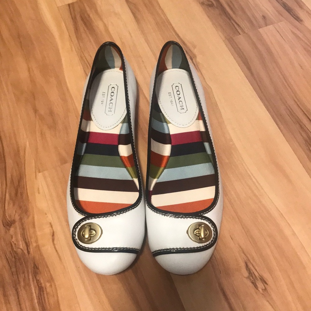 White Coach Leather Flat